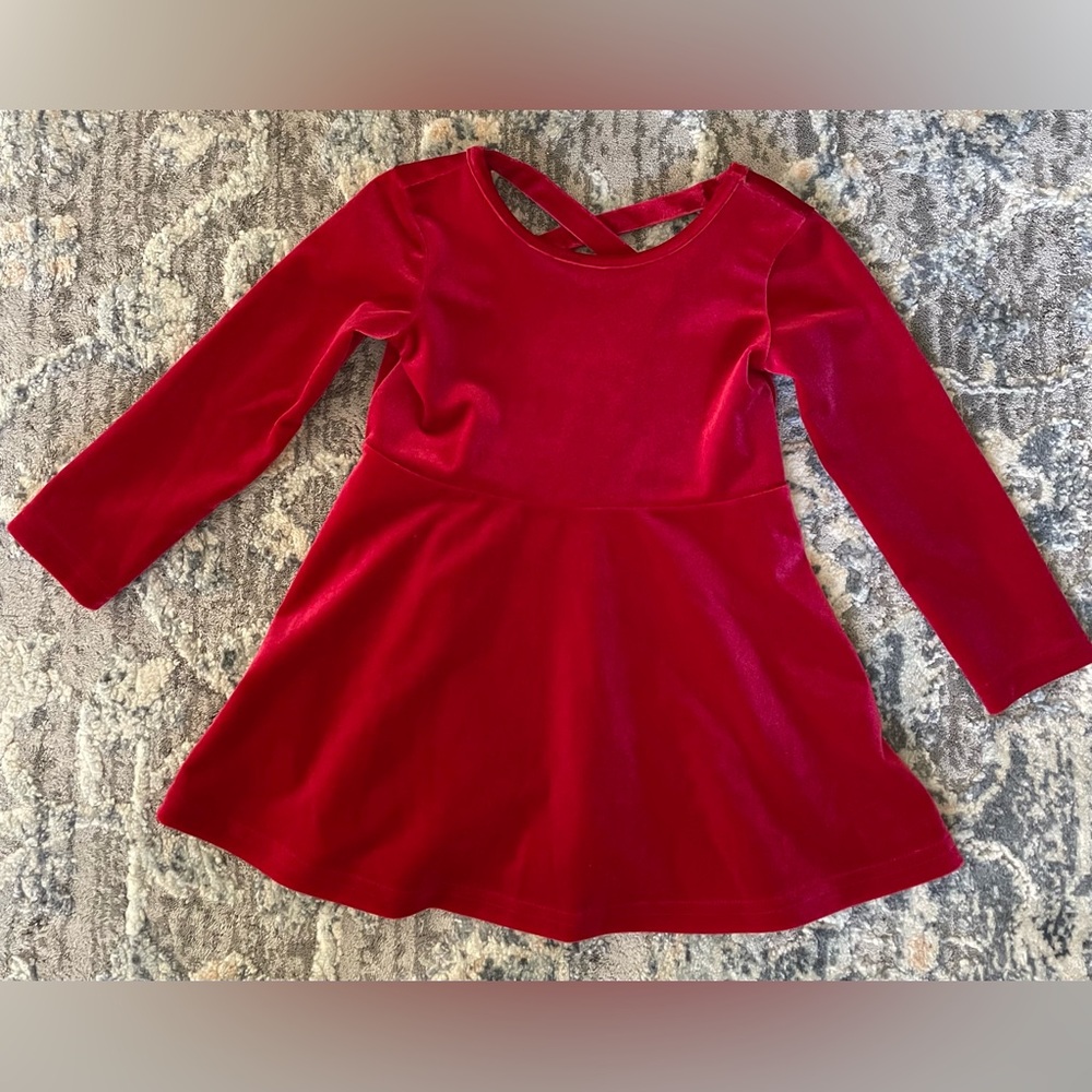 The Children's Place Red Velvet Long Sleeve Skater Dress